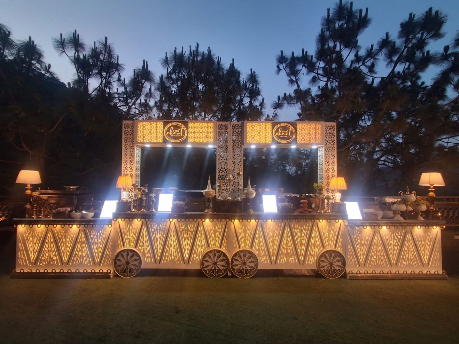 Chaat counters lit at blue hour at Glenview by Radisson